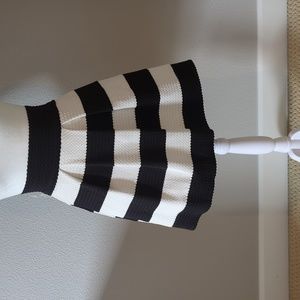Striped Black and White Pleated Mini Skirt